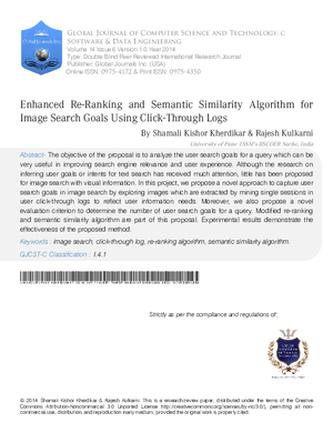 Enhanced Re-ranking and Semantic Similarity Algorithm for Image Search Goals using Click-through Logs