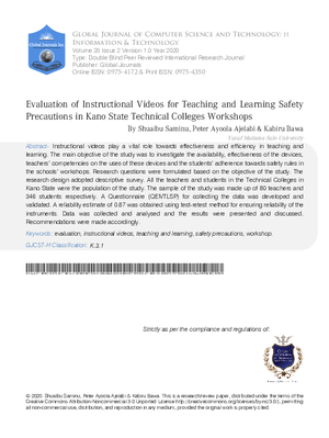 Evaluation of Instructional Videos for Teaching and Learning Safety Precautions in Kano State Technical Colleges Workshops