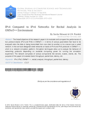 IPv4 Compared to IPv6 Networks for Recital Analysis in OMNeT++ Environment