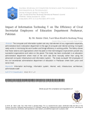 Impact of Information Technology on the Efficiency of Civil Secretariate Employees Peshawar, Pakistan