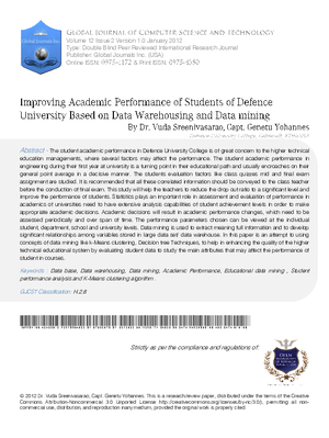 Improving Academic Performance of Students of Defence University Based on Data Warehousing and Data mining