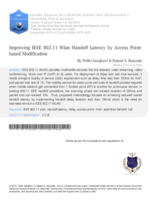 Improving Ieee 802.11 Wlan Handoff Latency by Access Point-Based Modification