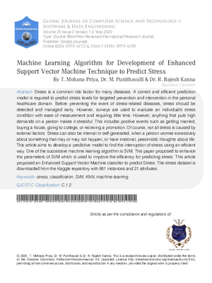 Machine Learning Algorithm for Development of Enhanced Support Vector Machine Technique to Predict Stress