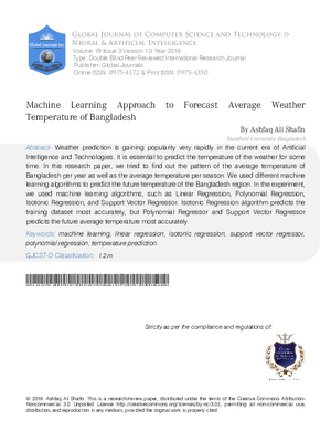 Machine Learning Approach to Forecast Average Weather Temperature of Bangladesh