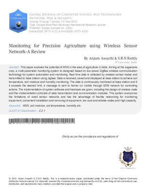Monitoring for Precision Agriculture using Wireless Sensor Network-A review