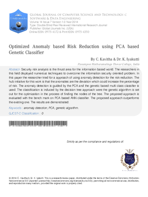 Optimized Anomaly based Risk Reduction using PCA based Genetic Classifier