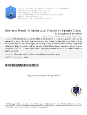 Relevance Search via Bipolar Label Diffusion on Bipartite Graphs