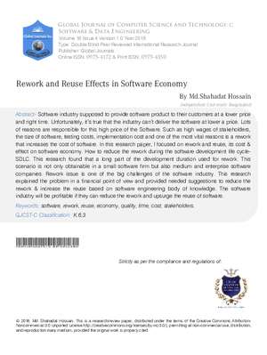 Rework and Reuse Effects in Software Economy