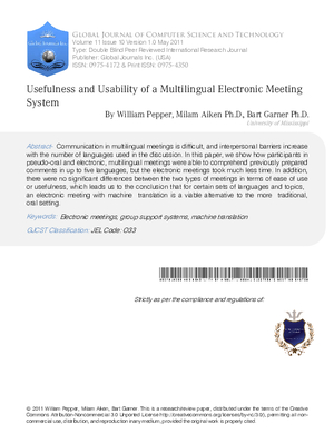 Usefulness and Usability of a Multilingual Electronic Meeting System