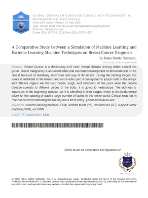 A Comparative Study between a Simulation of Machine Learning and Extreme Learning Machine Techniques on Breast Cancer Diagnosis