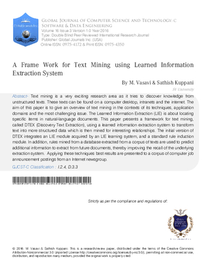 A Frame Work for Text Mining using Learned Information Extraction System