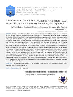 A Framework for Costing Service-Oriented Architecture (SOA) Projects Using Work Breakdown Structure (WBS) Approach