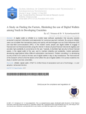 A Study on Finding the Factors, Hindering the use of digital wallets among youth in Developing Countries