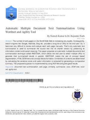 Automatic Multiple Document Text Summarization using Wordnet and Agility Tool