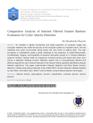 Comparative Analysis of Selected Filtered Feature Rankers Evaluators for Cyber Attacks Detection
