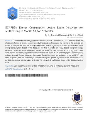 ECARDM: Energy Consumption Aware Route Discovery for Multicasting in Mobile Ad hoc Networks