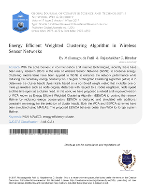 Energy Efficient Weighted Clustering Algorithm in Wireless  Sensor Networks