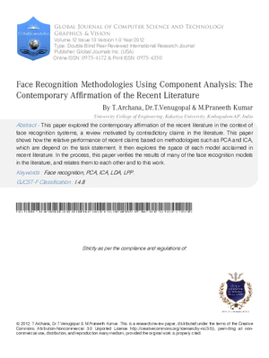 Face Recognition Methodologies Using Component Analysis: The Contemporary Affirmation of The Recent Literature