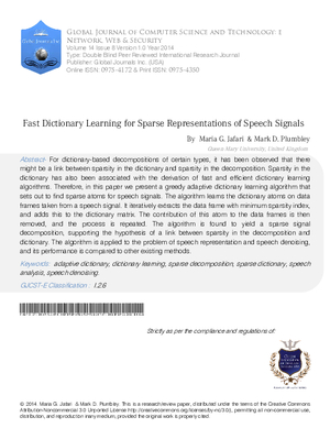 Fast Dictionary Learning for Sparse Representations of Speech Signals