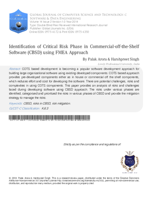 Identification of Critical Risk Phase in Commercial-off-the-Shelf Software (CBSD) using FMEA approach