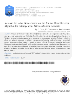 Increase the Alive Nodes based on the Cluster Head Selection Algorithm for Heterogeneous Wireless Sensor Networks