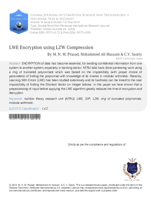 LWE Encryption using LZW Compression