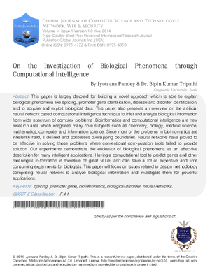 On the Investigation of Biological Phenomena through Computational Intelligence