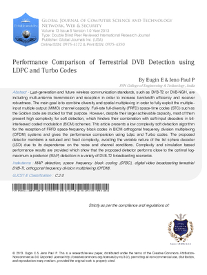 Performance Comparison of Terrestrial DVB Detection using LDPC and Turbo Codes