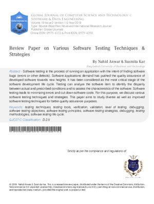 Review Paper on Various Software Testing Techniques 