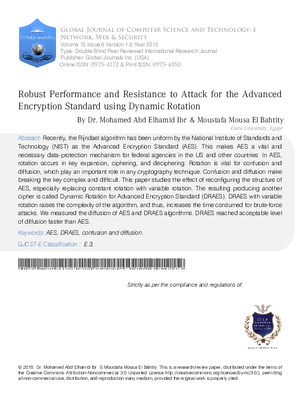 Robust Performance and Resistance to Attack for the Advanced Encryption Standard using Dynamic Rotation