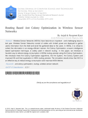 Routing Based Ant Colony Optimization in Wireless Sensor Networks