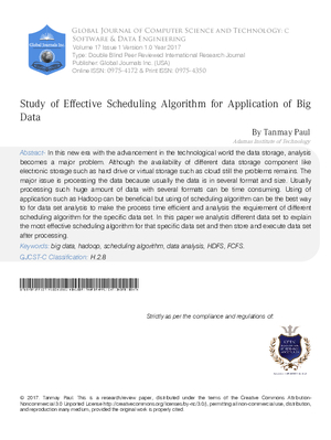 Study of Effective Scheduling Algorithm for Application of Big Data