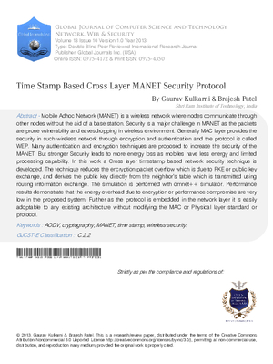 Time Stamp based Cross Layer MANET Security Protocol