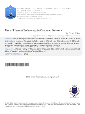 Use of Ethernet Technology in Computer Network