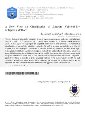 A New View on Classification of Software Vulnerability Mitigation Methods