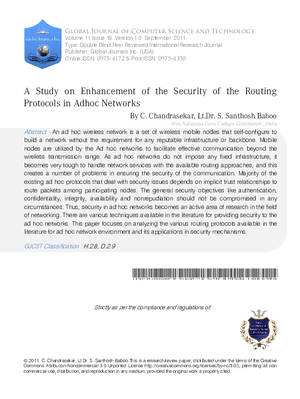 A Study on Enhancement of the Security of the Routing Protocols in Adhoc Networks