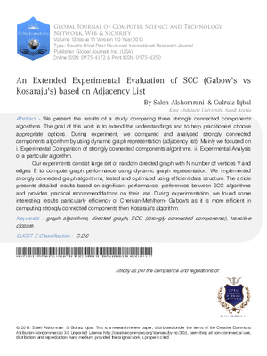 An Extended Experimental Evaluation of SCC (Gabows vs Kosarajus) based on Adjacency List