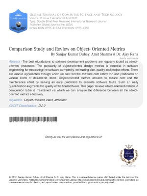 Comparison Study and Review on Object-Oriented Metrics