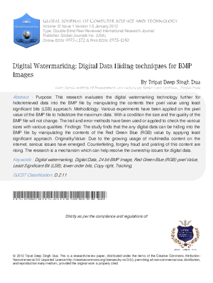 Digital Watermarking: Digital Data Hiding techniques for BMP Images
