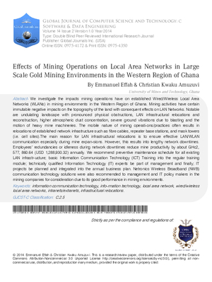 Effects of Mining Operations on Local Area Networks in Large Scale Gold Mining Environments in the Western Region of Ghana