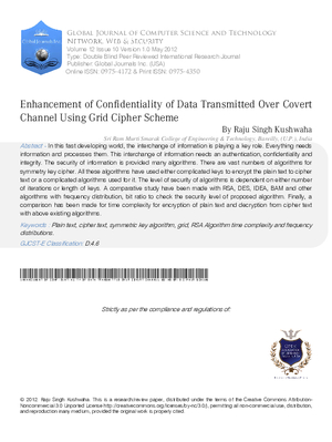 Enhancement of Confidentiality of Data Transmitted over Covert Channel Using Grid Cipher Scheme
