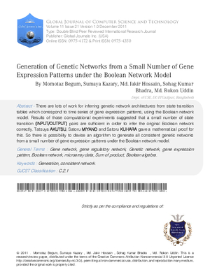 Generation of genetic networks from a small number of gene expression patterns under the Boolean network model.