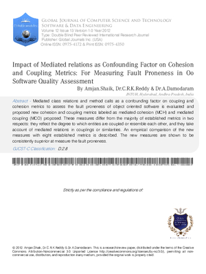 Impact of Mediatedrelations As Confounding Factor on Cohesion and Coupling Metrics: For Measuring Fault Proneness in OO Software Quality Assessment