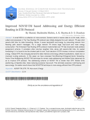 Improved NOVSF-TM based Addressing and Energy Efficient Routing in ETR Protocol