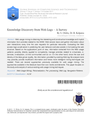 Knowledge Discovery from Web Logs - A Survey