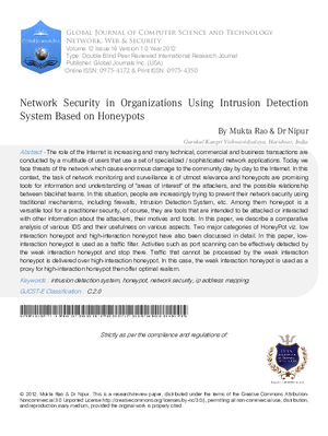 Network Security in Organizations using Intrusion Detection System based on Honeypots