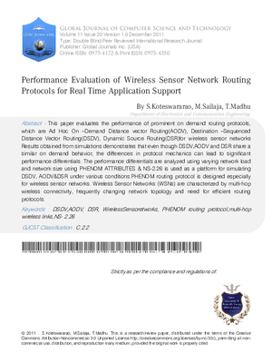 Performance Evaluation of Wireless Sensor Network Routing Protocols for Real Time Application  Support