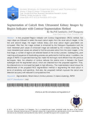 Segmentation of Calculi from Ultrasound Kidney Images by Region Indictor with Contour Segmentation Method