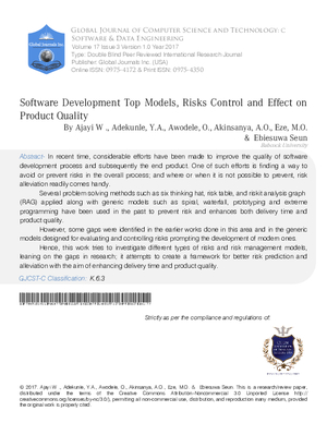 Software Development Top Models, Risks Control and Effect on Product Quality