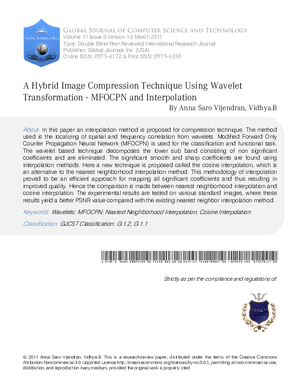 A Hybrid Image Compression Technique Using Wavelet Transformation - MFOCPN and Interpolation.